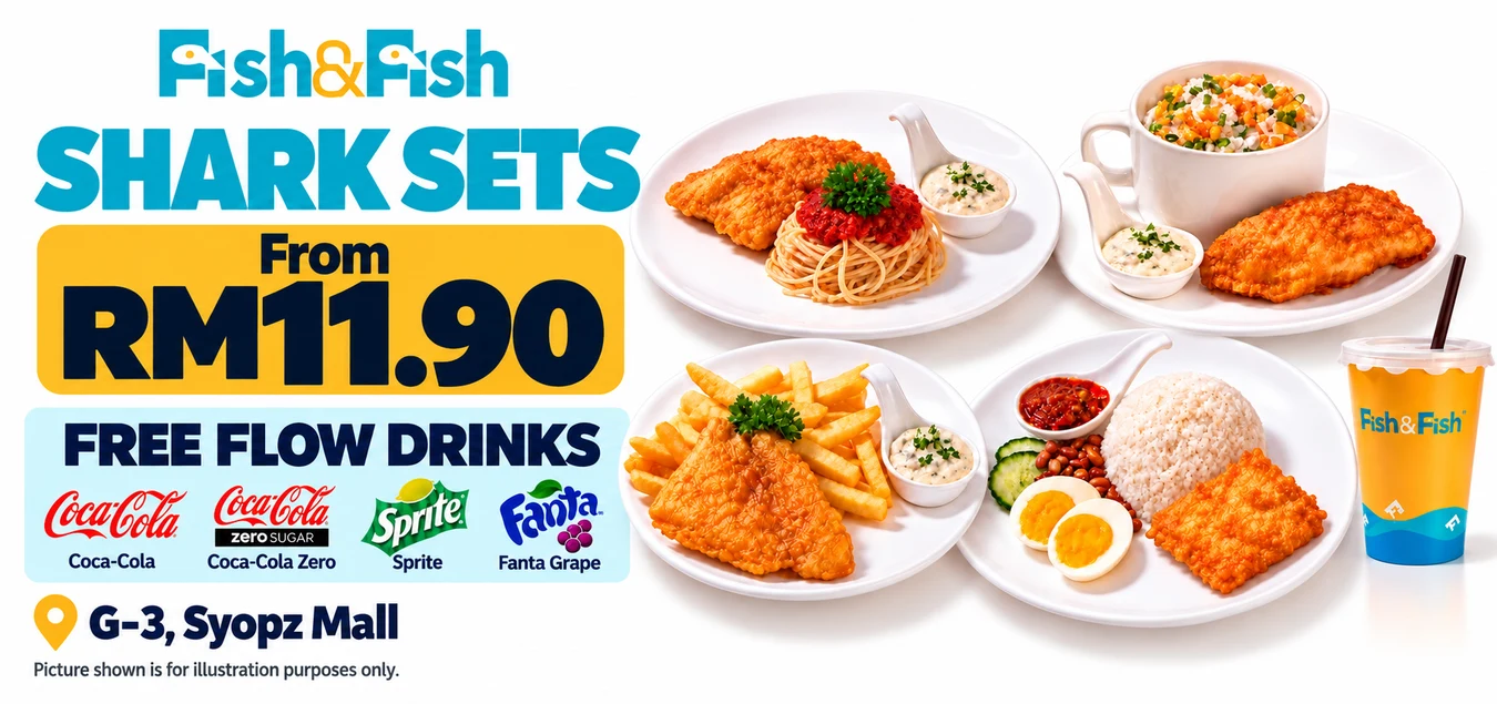 Fish & Fish Shark sets from RM11.90 with free flow drinks