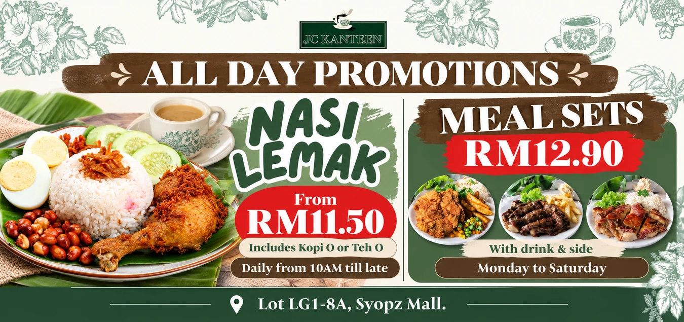 JC Kanteen nasi lemak from RM11.50 and meal sets RM12.90
