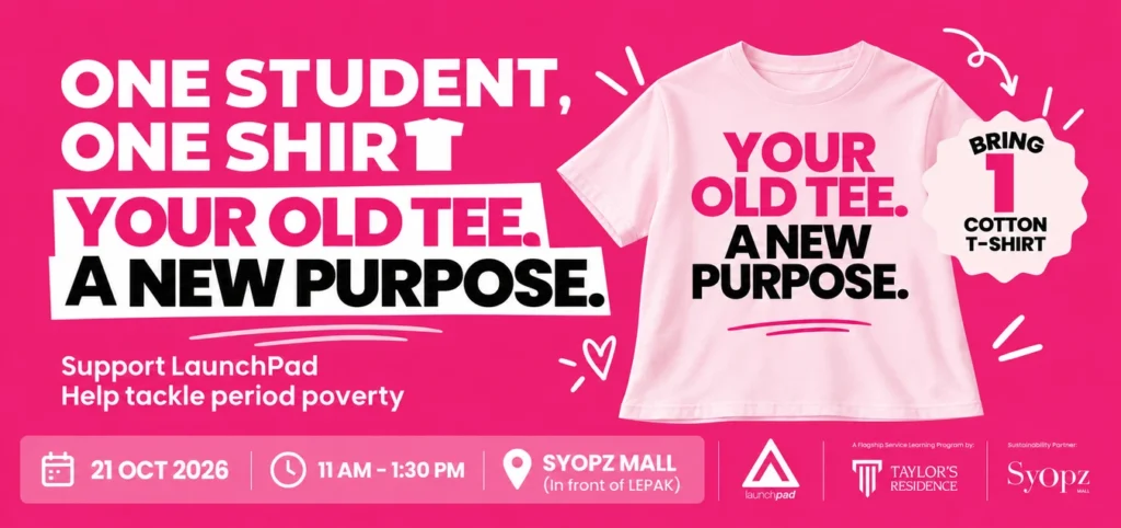 One Student, One Shirt donation campaign at Syopz Mall, 21 October 2026, 11 AM – 1:30 PM